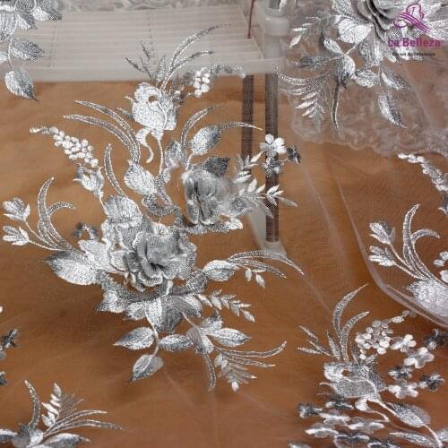 La Belleza new design lace ,Orange 3D flowers lace fabric,rose pink 3D flowers lace fabric evening dress lace fabric 1 yard