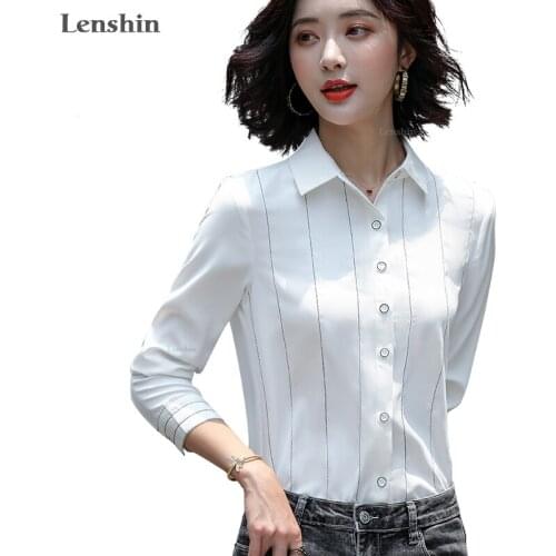 Lenshin Stripe Shirts for Women Soft and Comfortable Long Sleeve Blouse Work Wear Office Lady Female Tops Chemise