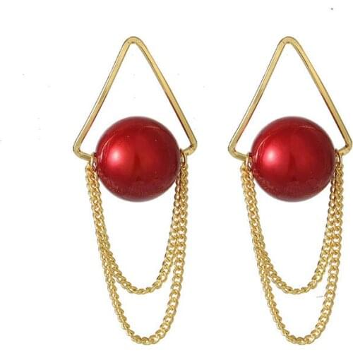 Sweet Girl Earrings Korean Fashion New Temperament Net Red Earrings Triangle Pearl Tassel Long Womens Earrings Sale Oorbellen