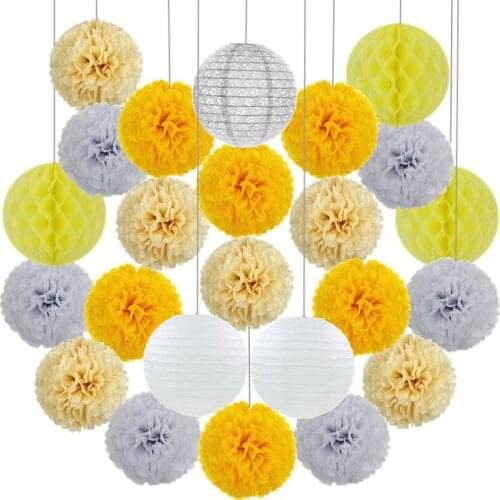 Blue Pink Set 6" 8" 10" 12" Round Paper Lanterns For Baby Boy Girl Shower Decor Wedding Party Decoration Hanging Paper Pompoms