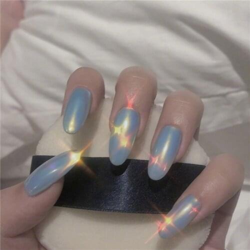 American mirror surface false nails 24pcs Northern Europe blue pure color lady full nail tips Bride cute fake nails middle-long