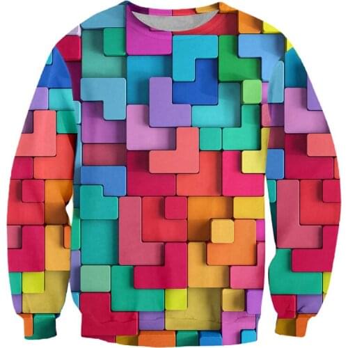 IFPD EU/US Size Hiphop Streetwear Long Sleeve Crewneck Pullovers Fashion Mens Cool Print Colored Square Puzzle 3D Sweatshirts