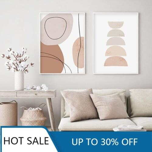 Christmas Canvas Painting Abstract Geometric Brush Beige Boho Style Wall Art Pictures Posters Interior Living Room Home Decor