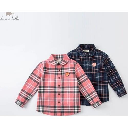 DKH18823 dave bella autumn 5Y-13Y kids girls clothes children fashion letter plaid shirts girls high quality fashion tees