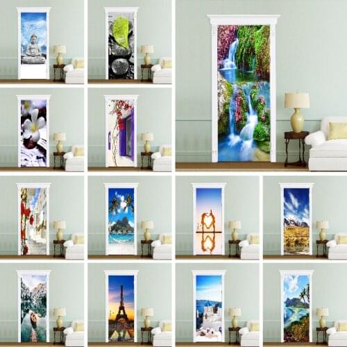 Self Adhesive 3d Door Sticker Landscape Home Decor Waterproof Wallpaper Print PVC Poster Wall Art Picture Suit For Children Room