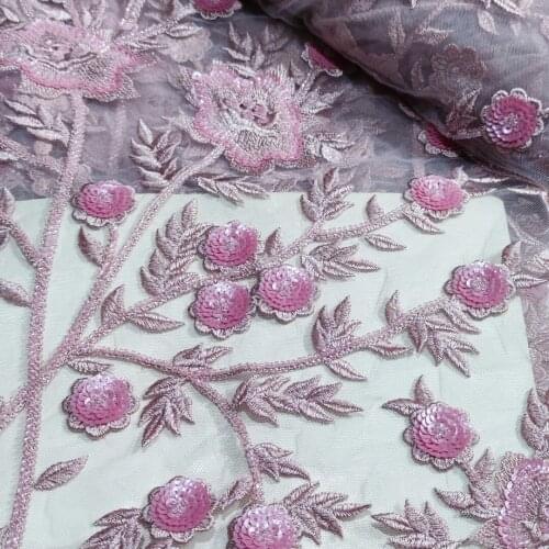 5yards/pc) High quality embroidered African net lace pink tulle lace fabric with tube beads for party dress FYY025