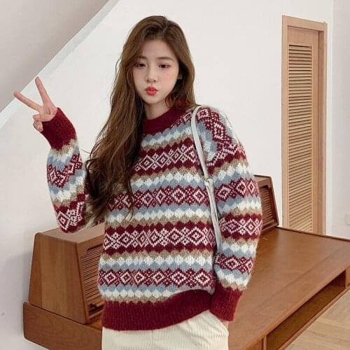 All-match sweater 2021 new womens loose outer wear bottoming lazy spring and autumn Japanese retro western style