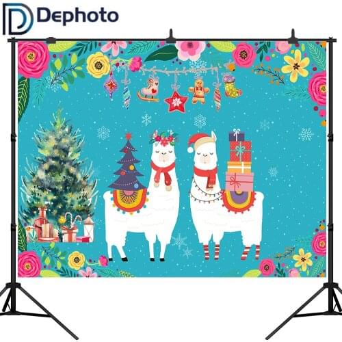 Dephoto Watercolor Flower Christmas Tree Decoration Alpaca Christmas Backdrop Vinyl Photography Photo Background Studio Prop
