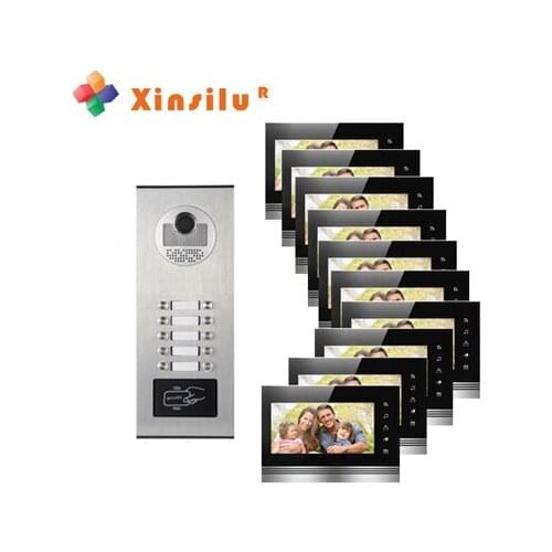 XINSILU New Arrival 10-apartments Intercom System Doorbell 7"Video Door Phone IR Camera w/t ID Card /Remote control Unlocking