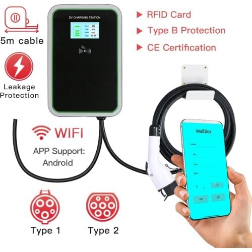 EV Charger Electric Vehicle Charging Station EVSE Wallbox with Type 1 Cable16A 3Phase IEC 62196-2