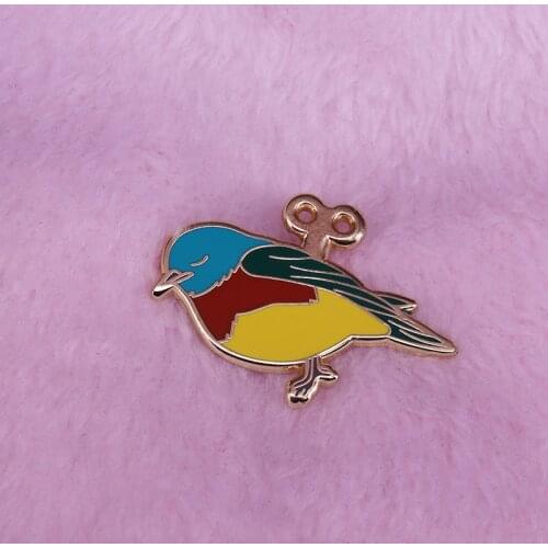Wind up bird enamel pin cute funny jackets backpack accessory