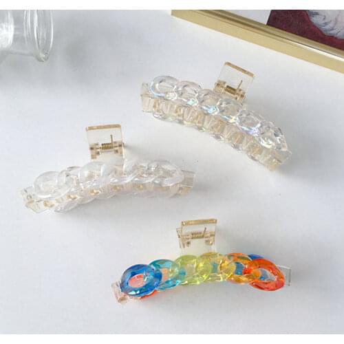 Tie Dye hair claws Rainbow Color Twisted Headwear Plastic Hair Pins Transparent Acrylic Chain Hair Claw Large Geometric Barrette