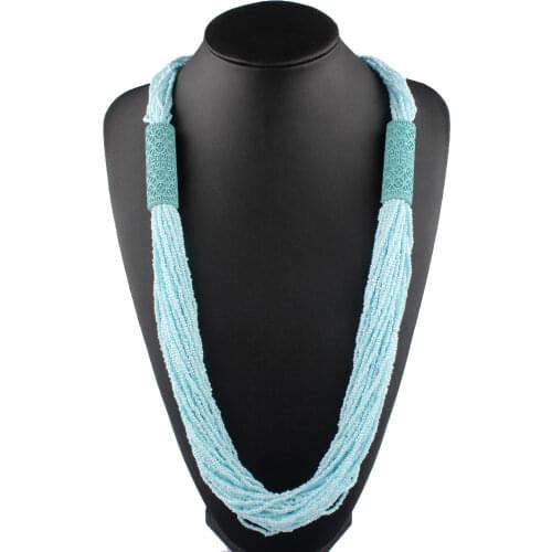 Claire Jin Small Beads Bohemian Necklace Handmade Carving Wood Sweater Chain for Women Vintage Ethnic Jewelry Fashion Accessory