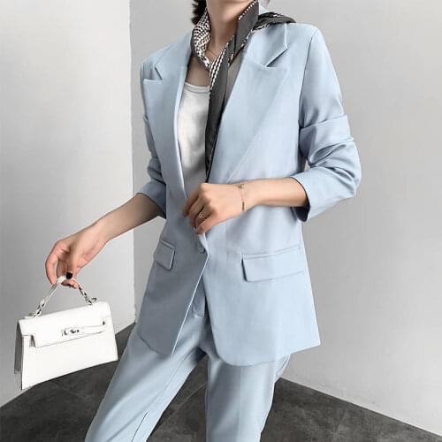 2020 Women Single botton Work Blazer Suits OL Pants Suit Notched Blazers Jackets With Trouser Two Pieces Set Red Pink GREEN