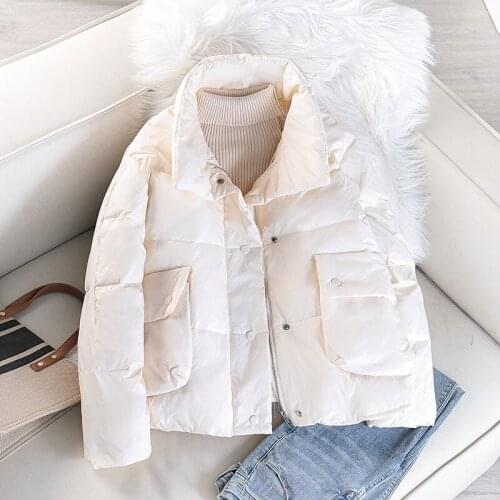 Women 2021 New Fashion Winter White Duck Down Coat Female Streetwear Stand Collar Solid Puffer Jackets Thick Warm Ladies Outwear