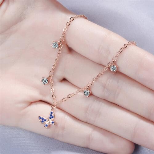 TJP Charm Crystal Blue Butterfly Women Bracelets Jewelry New Fashion 925 Silver Female Bracelets For Girl Lady Party Accessories