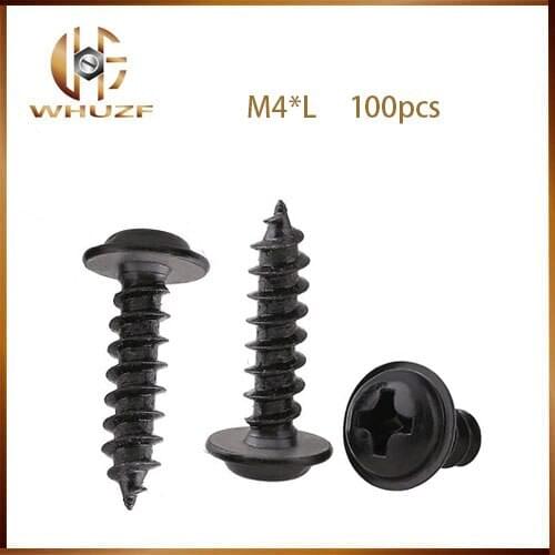 100pcs/lot Black Cross Round Head Self Tapping Screw PWA With Pad Pan Head Tapping Screws M4mm