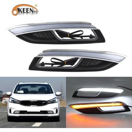 2Pcs For Kia K3 Cerato 2013 2014 2015 2016 LED Daytime Running Light Yellow Turn Signal Relay Car DRL Fog Lamp