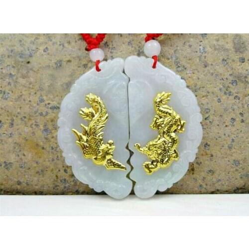 2 Pieces Jade Pendants Women and Men Yellow Nautrual Longfeng Dragon New Design Necklace Pendants Jade Men High Quality