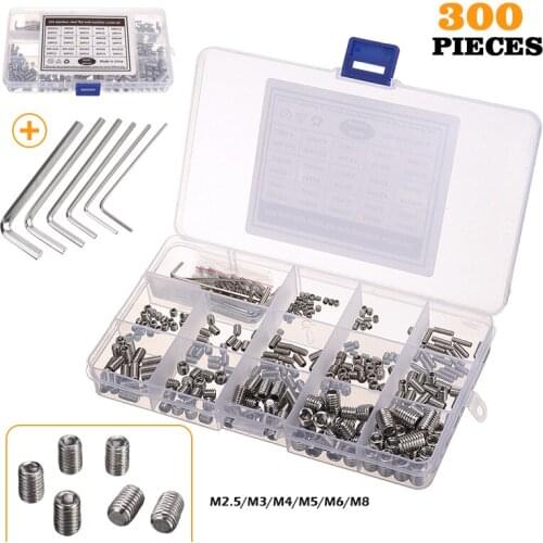 300 In 1 Kit Stainless Steel Hex Screw Cup Point Assortment M2.5-M8 Stainless Steel Fastern Hexagon Socket Set For DIY Repairs