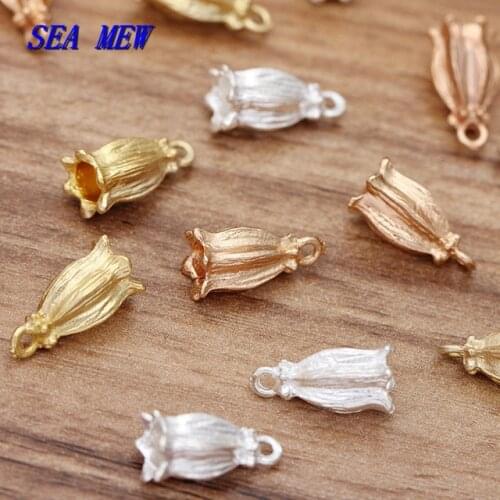 50pcs 7*16mm Fashion Metal Alloy Flowers Pendant Connectors Gold KC Gold Silver Color Charm For DIY Jewelry Making