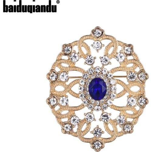 Baiduqiandu New Arrival Gold Color Plated Blue Crystal Vintage Oval Brooches for Women Fashion Ornament Jewelry Accessories