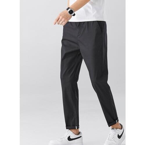 Mens Casual Pants Breathable Cotton Regular Fit Trousers Crease Resistant Male Classic Style Pants
