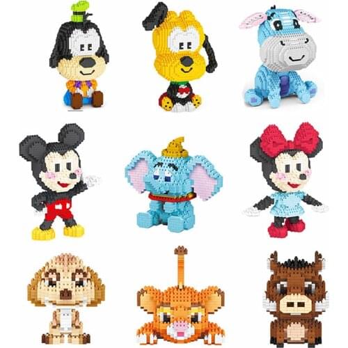 Disney Cartoon anima Mickey Minnie elephant monkey lion 3D model DIY block toy Classic Movie Model Kids Toys For Gift