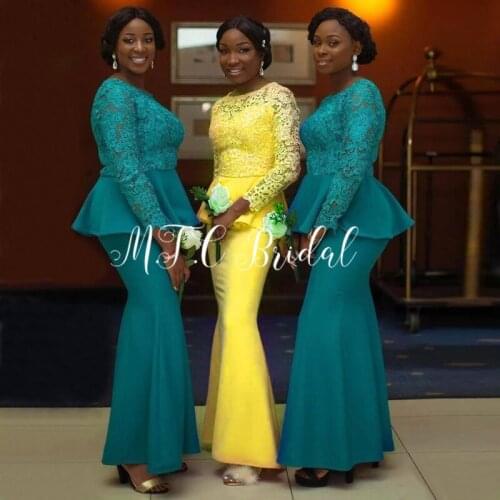 Graceful Lace Long Sleeve Bridesmaid Dresses Custom Made 2019 New Floor Length Mermaid African Maid Of Honor Dress High Quality