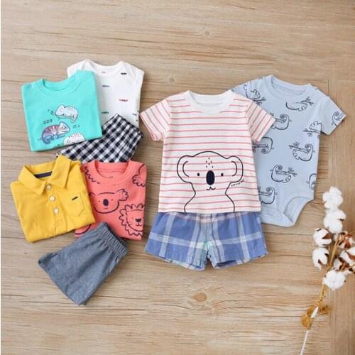 Newborn baby clothes suit 2021 Summer fashion short-sleeved T-shirt +Romper+Shorts 3PCS Suits Infant Toddler Boy Girl Clothing