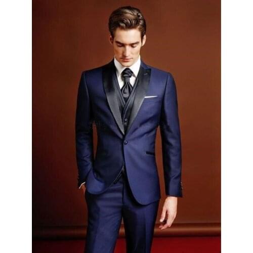 Handsome Groomsmen Peak Lapel Groom Tuxedos Mens Wedding Dress Man Jacket Blazer Prom Dinner (Jacket+Pants+Tie+Vest) A157