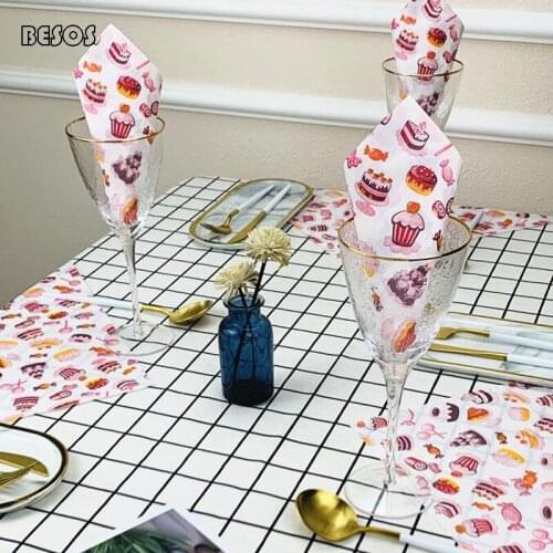 Creative Simple Candy Color Napkin Cake Pattern Dessert Cold Drink Mouth Cloth Hotel Party Wedding Birthday Napkin B0187M