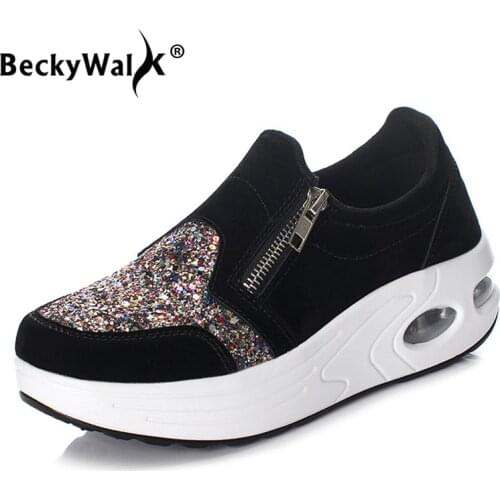 Autumn Women Sneakers Leather Patchwork Platform Ladies Shoes Casual Shoes Woman Glitter Sequined Sneakers zapatos mujer WSH3663