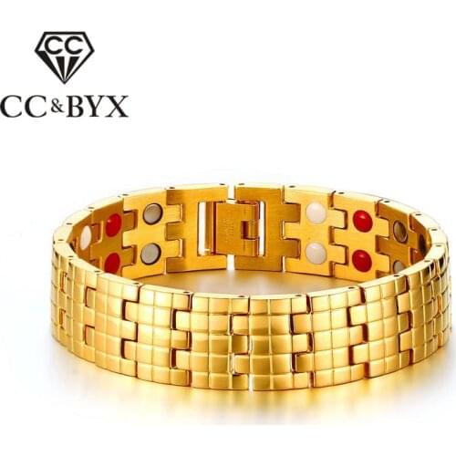 CC Magnetic Fashion Bracelets For Men 16mm Stainless Steel Yellow-Gold Color Bangles Jewelry Accessories Armband Mannen SBRM-017
