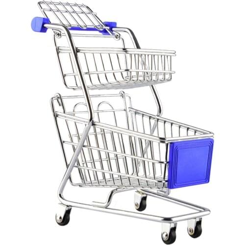 Mini Supermarket Handcart Wheel Shopping Carts Creative Double-deck Folding Shopping Cart Basket Toys for Children Random Color