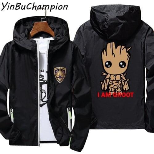 I Am Groot Mens Guardians Of The Galaxy Thin Reflective Sunscreen Jacket Jacket Mens Windbreaker Hooded Coats 7XL