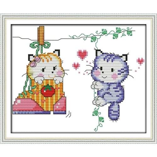 Cat Hear DIY Counted Cross Stitch Kits 14CT 11CT Animal Embroidery Set for Home Bedroom Wall Decorations K812