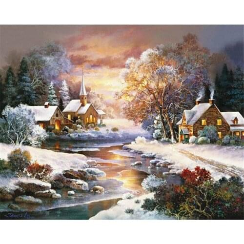 Landscape Winter DIY Embroidery Cross Stitch 11CT Kits Needlework Craft Set Printed Canvas Cotton Thread Home Design