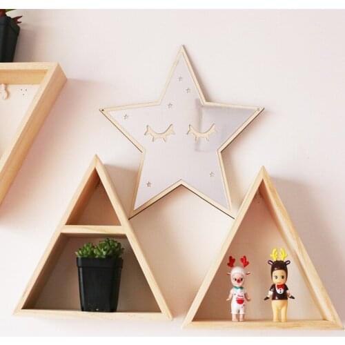 Nordic Simple Natural Trigon Storage Shelf Decorative Kids Room Christmas Gifts Baby Room Wall Decorations Wood Shelf Wood Rack