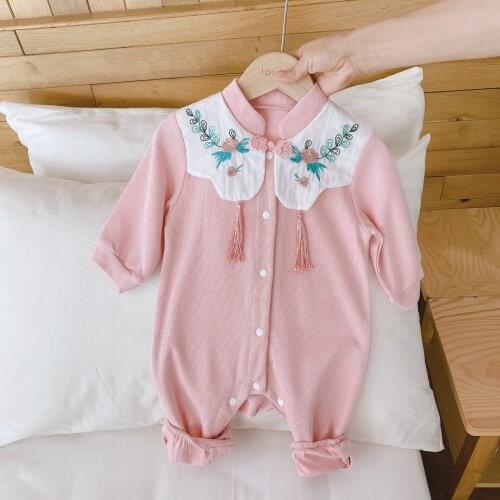 Autumn New Baby Girls Chinese Style Embroideried Long Sleeve Romper