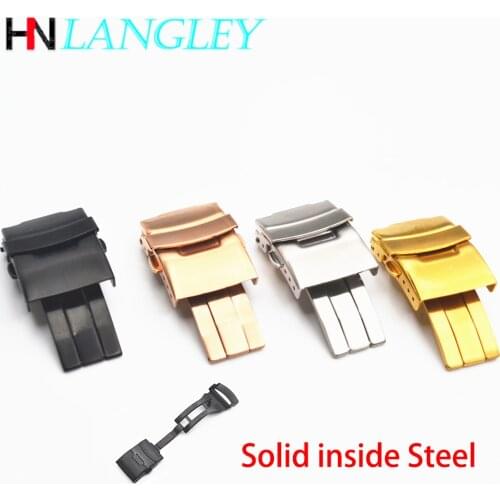 Solid Watch Band Buckle Belt Buckle Matte 304 Stainless Steel 18mm 20mm 22mm 24mm Size Double Safty Strap Band Buckle