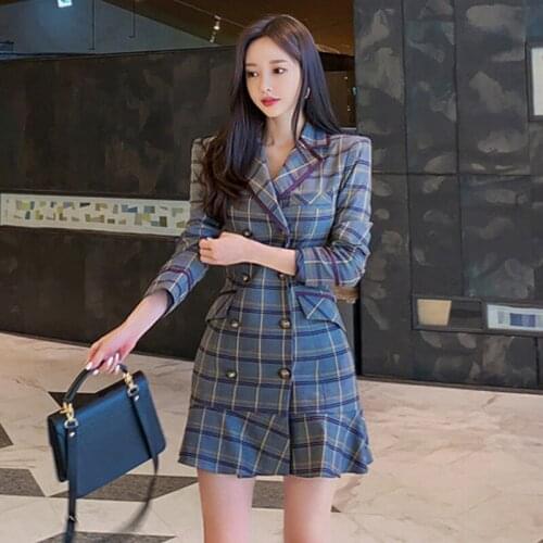 Autumn Womens OL dresses elegant Ruffle Plaid dress sexy Suit dress women dress female bodycon Slim dress party vestidos