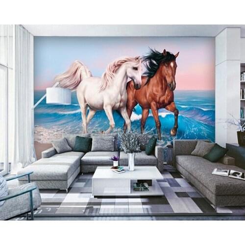 Custom 3d horse wallpaper, couples steed paintings for the sitting room bedroom TV setting wall silk cloth papel de parede
