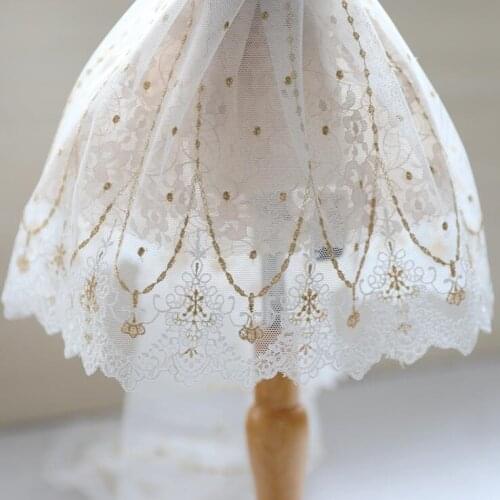 1 Meter Luxury Hot Sale Embroidery Gold Lace and Fabric 21.5cm Width Wide Floral Lace Trim for DIY Garment Accessories