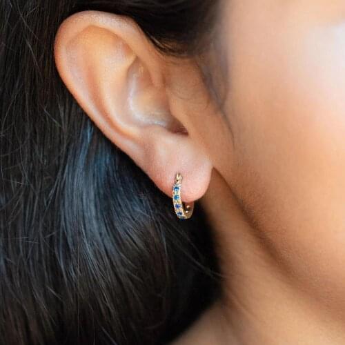 Geometric Star Hoop Earring 2020 Christmas Gift Gold Color Blue White CZ Starburst Earrings