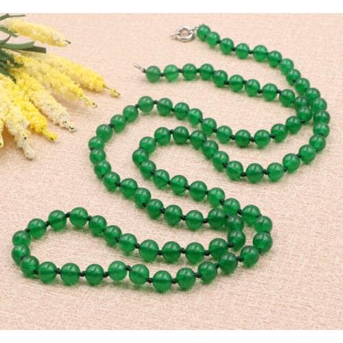 Charms Green Jades Crystal Long Chain Necklace Natural Stone Round Beads Women Payer Jaspers Necklaces 36"A950 Elf on The Shelf