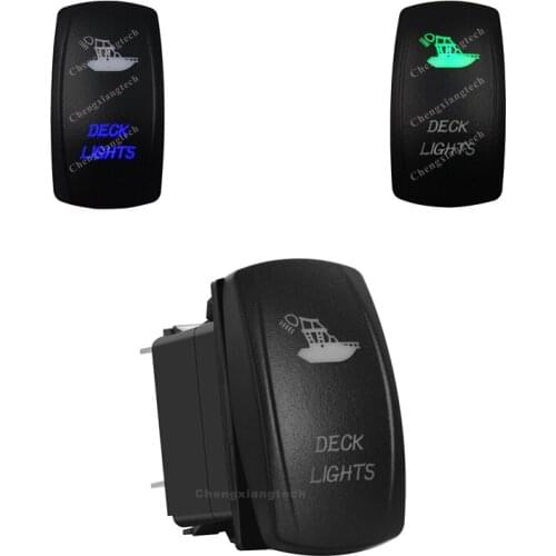 3 Pin SPST On Off Rocker Switch - DECK LIGHTS - Car Boat Marine Up Green & Down Blue Led Toggle Switch for Carling Narva