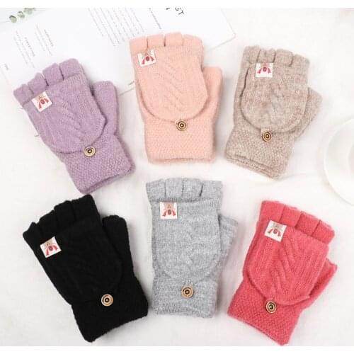 Winter Women Men Christmas Deer Print Knitted Flip Gloves Soft Elastic Outdoor Thicken Warm Fingerless Half Capped Mittens