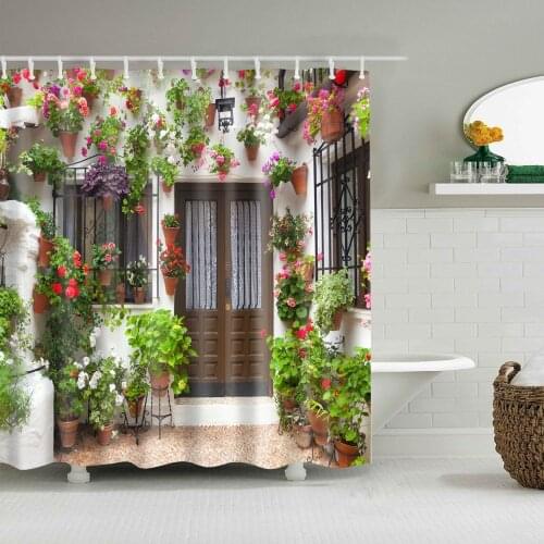 Vintage Style Retro Retro Tower Bathroom Shower Curtains Frabic Waterproof Polyester Bath Curtain With Hooks