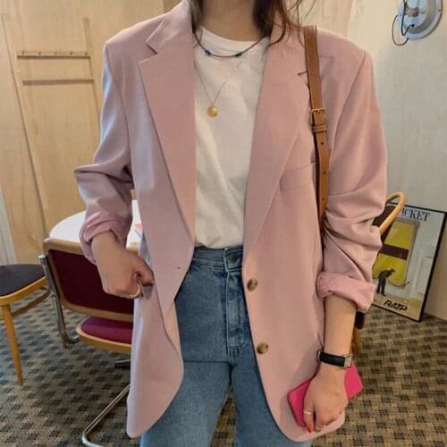 Wenfly Women Clothes England Blazer Office Ladies Suit Jacket Single-breasted Female Korean Loose Casual Outerwear